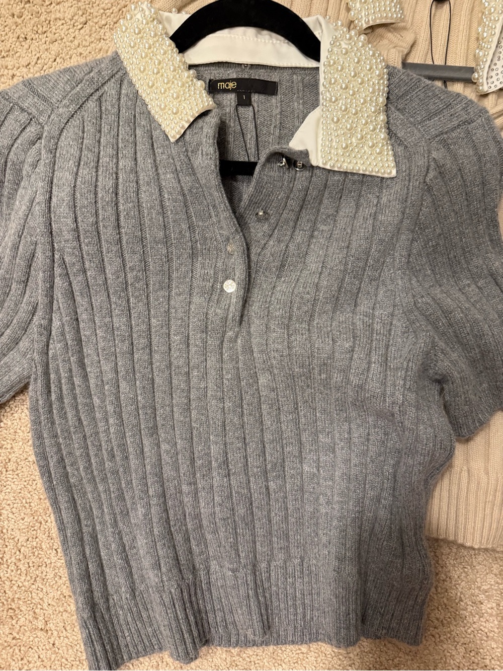 Maje Pearl Beaded Collar Ribbed Sweater - Picture 7 of 7